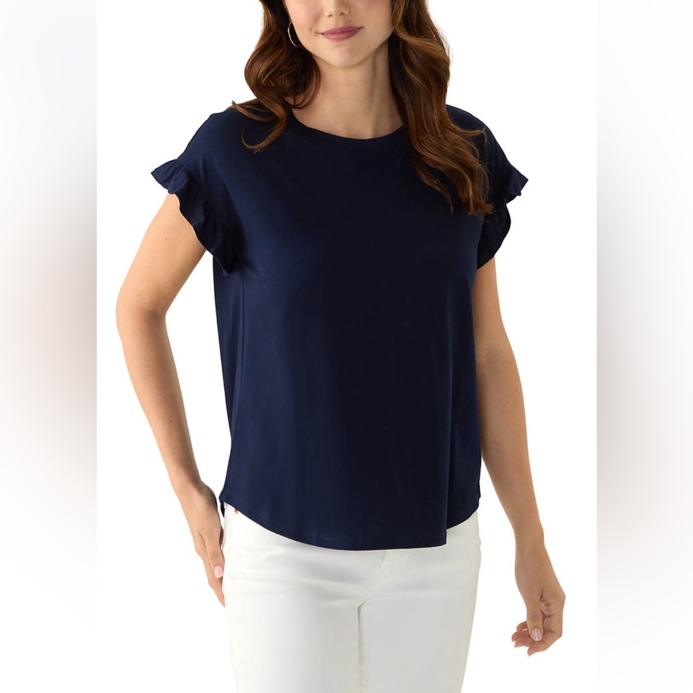 NWT Crown & Ivy Harbor Navy Core Ruffle Tee